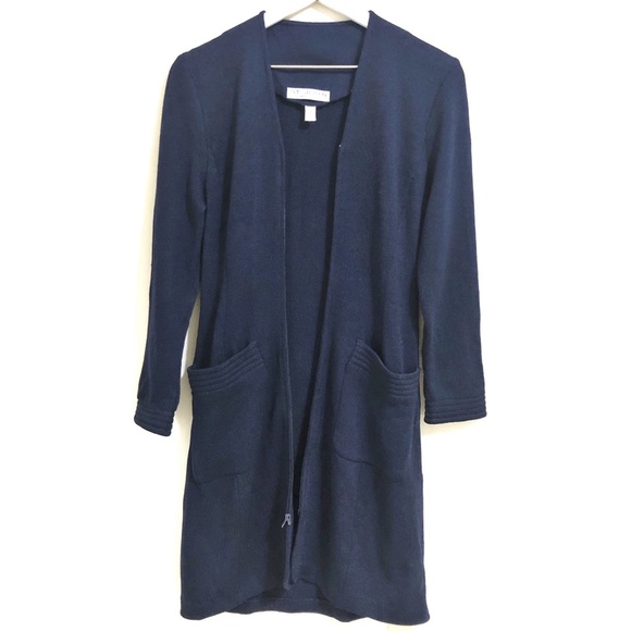 St. John Sweaters - St. John Navy Zip Up Long Duster Knit Cardigan